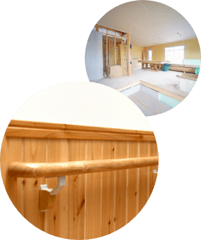 手すりと施行中の部屋の写真